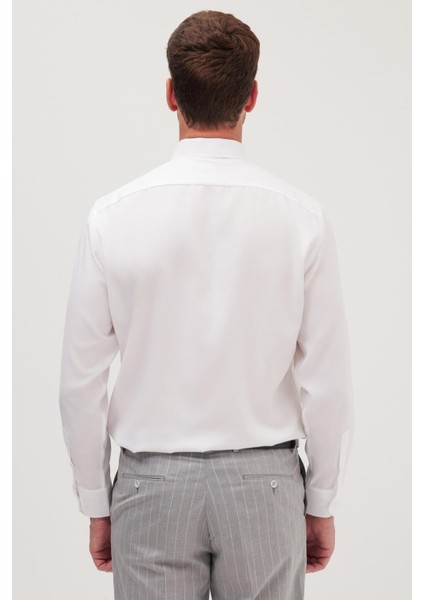 Slim Fit Beyaz Non-Iron %100 Pamuk Doğa Dostu Ekoteks Belgeli Ütü Gerektirmez Gömlek