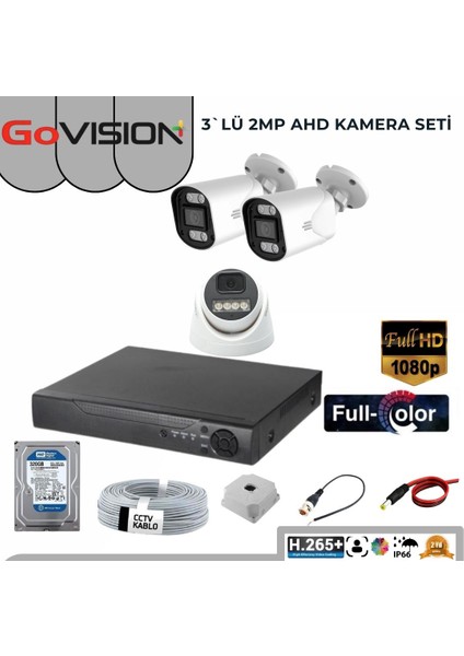 Govision Go Vision 3'lü Kamera Seti 2 Mp 3.6mm Full Color Serisi