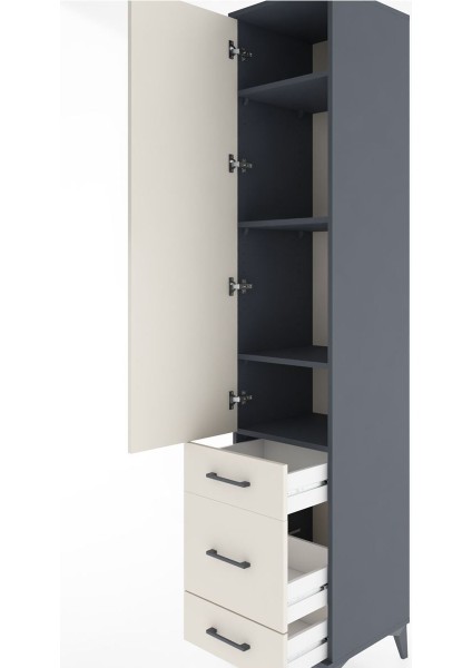 Hyperion Dolap 4 Raflı 3 Çekmeceli Tek Kapaklı 44X44X221 Antrasit-Aytaşı indirimleri