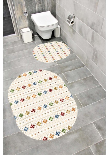 Su Emici Yumuşak Kaymaz Taban Sünger Dolgulu Yıkanabilir Dekoratif Banyo Paspası 1241 Oval