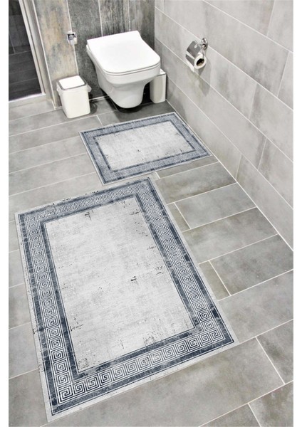 Su Emici Yumuşak Kaymaz Taban Sünger Dolgulu Yıkanabilir Dekoratif Banyo Paspası Takımı Abra