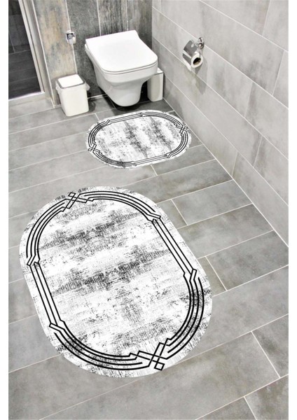 Su Emici Yumuşak Kaymaz Taban Sünger Dolgulu Yıkanabilir Dekoratif Banyo Paspası Takımı EHL59OVAL