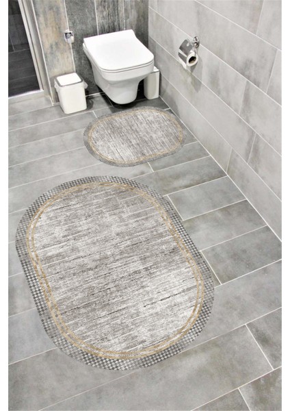 Su Emici Yumuşak Kaymaz Taban Sünger Dolgulu Yıkanabilir Dekoratif Banyo Paspası Takımı Vioneoval