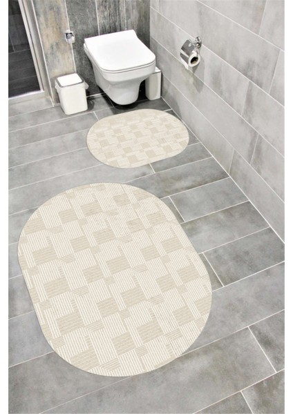 Su Emici Yumuşak Kaymaz Taban Sünger Dolgulu Yıkanabilir Dekoratif Banyo Paspası 1363 Oval
