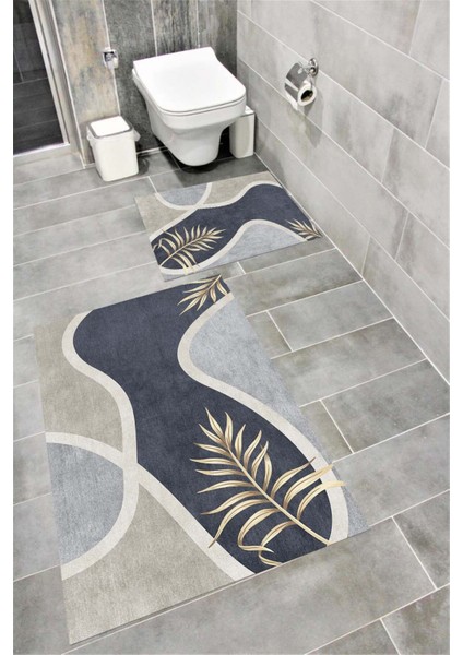 Su Emici Yumuşak Kaymaz Taban Sünger Dolgulu Yıkanabilir Dekoratif Banyo Paspası Takımı 1137