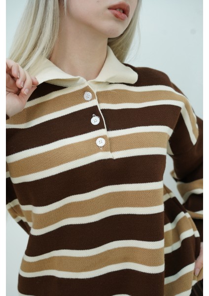 Çizgili Polo Yaka Kazak