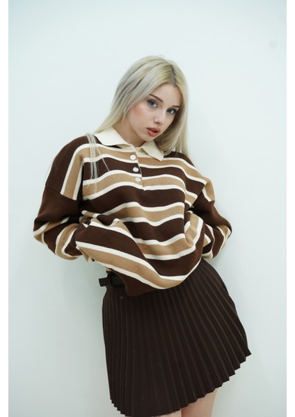 Çizgili Polo Yaka Kazak fiyatları