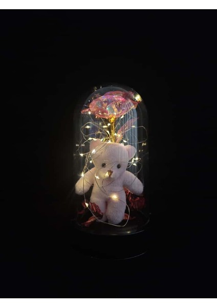 Işıklı Gül ve Ayıcık Fanus Romantik Cam Fanus Hediye Sevgililer Günü, Yıldönümü, Anneler Günü Için Özel Tasarım fiyatları