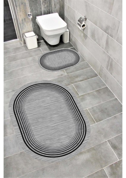 Su Emici Yumuşak Kaymaz Taban Sünger Dolgulu Yıkanabilir Dekoratif Banyo Paspası Takımı 1193 Oval