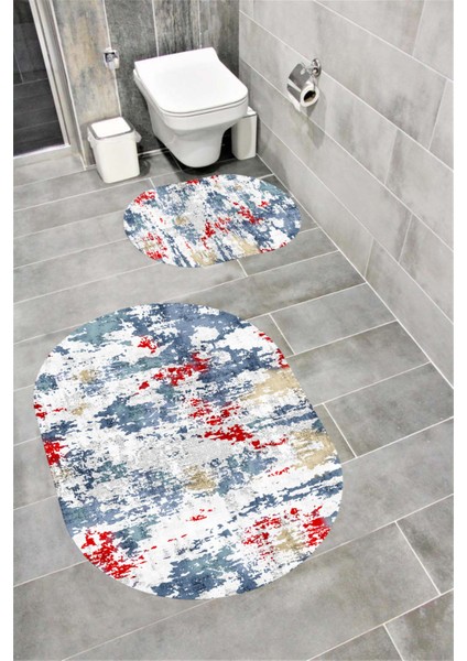 Su Emici Yumuşak Kaymaz Taban Sünger Dolgulu Yıkanabilir Dekoratif Banyo Paspası Takımı 1297 Oval