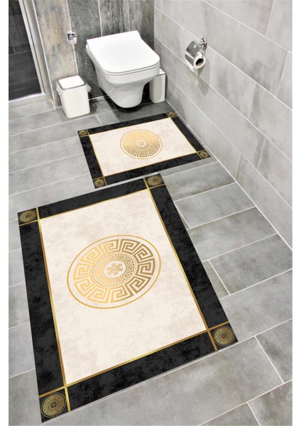 Su Emici Yumuşak Kaymaz Taban Sünger Dolgulu Yıkanabilir Dekoratif Banyo Paspası Takımı ARGUVAN1037