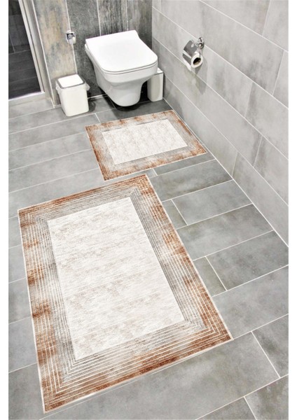 Su Emici Yumuşak Kaymaz Taban Sünger Dolgulu Pamuksu Doku Yıkanabilir Dekoratif Banyo Paspası 1364