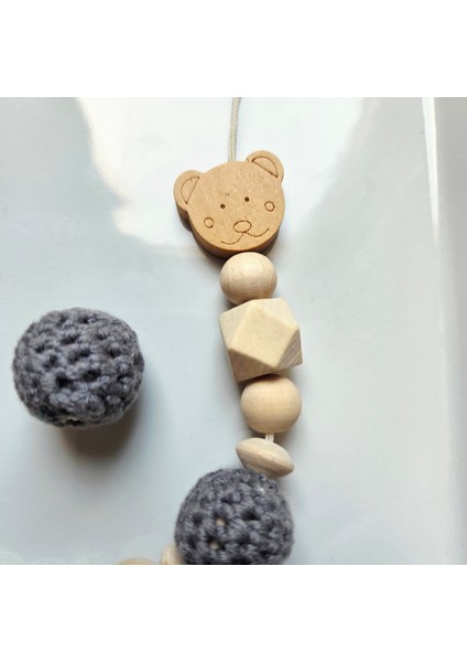 Ayıcıklı Gri Isimli Bebek Emzik Zinciri Askısı fiyatları