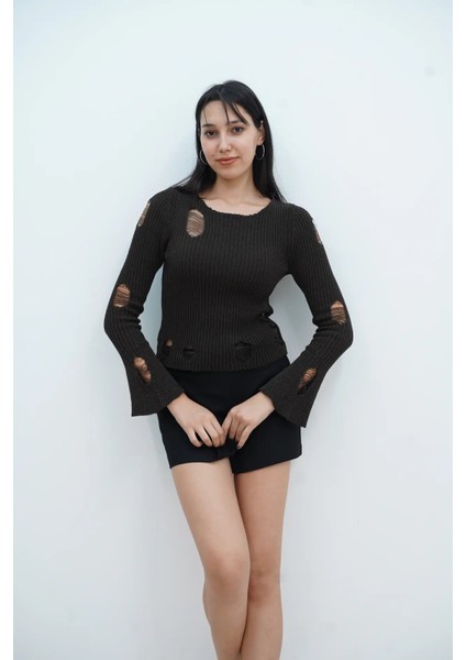 Yırtık Detaylı Triko Bluz modelleri