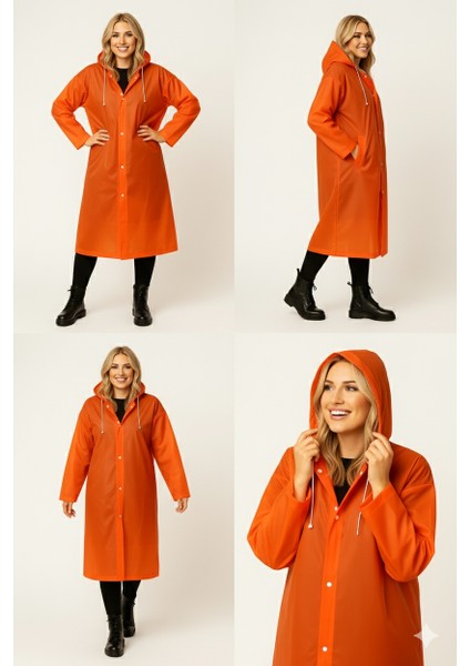 Unisex Su Geçirmez Kapüşonlu Turuncu Yağmurluk | Boy 120 cm – En 70 cm fiyatları