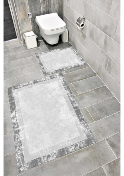 Su Emici Yumuşak Kaymaz Taban Sünger Dolgulu Yıkanabilir Dekoratif Banyo Paspası Takımı 1194