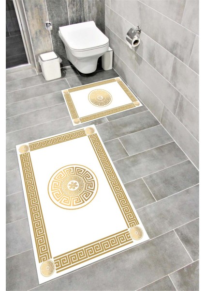 Su Emici Yumuşak Kaymaz Taban Sünger Dolgulu Yıkanabilir Dekoratif Banyo Paspası 1039GOLDAY