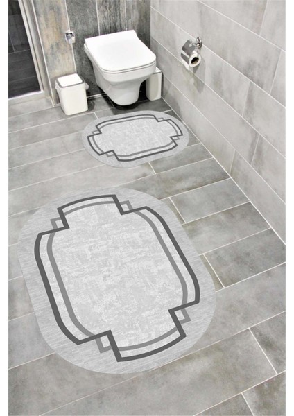 Su Emici Yumuşak Kaymaz Taban Sünger Dolgulu Yıkanabilir Dekoratif Banyo Paspası Takımı 1249 Oval