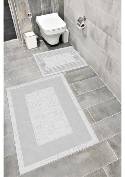 Su Emici Yumuşak Kaymaz Taban Sünger Dolgulu Yıkanabilir Dekoratif Banyo Paspası Takımı 1250GRİ