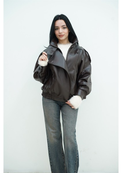 Dik Yaka Bomber Deri Ceket