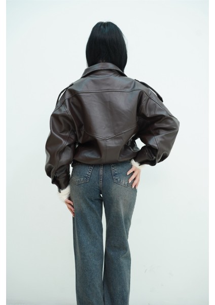 Dik Yaka Bomber Deri Ceket modelleri