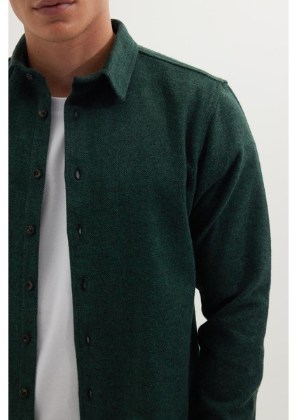 Erkek Slim Fit Dar Kesim Uzun Kollu Düz Kışlık Oduncu yeşil Gömlek modelleri
