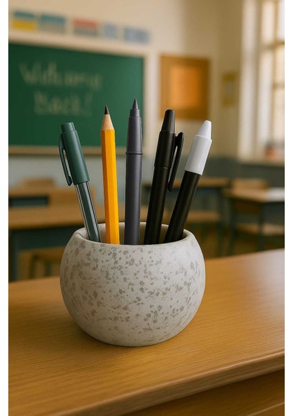 3'lü Handmade El Yapımı Dekoratif Saksı Seti - Gri Simli Çok Amaçlı Kalemlik Takı Sukulent Obje 8 cm