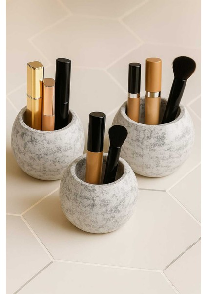 3'lü Handmade El Yapımı Dekoratif Saksı Seti - Gri Simli Çok Amaçlı Kalemlik Takı Sukulent Obje 8 cm fiyatları