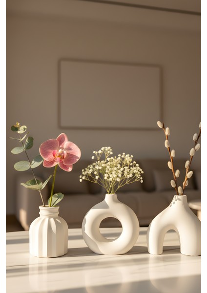 Bohem - Modern Beton Vazo 3’lü Set – Dekoratif Minimal Vazo