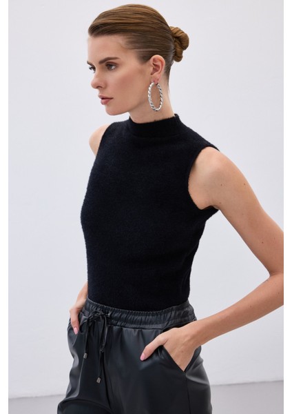 Sıfır Kol Sakallı Triko Bluz - Siyah modelleri