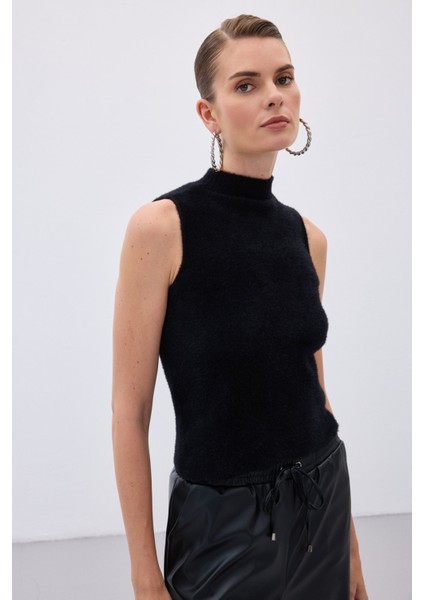 Sıfır Kol Sakallı Triko Bluz - Siyah fırsatları