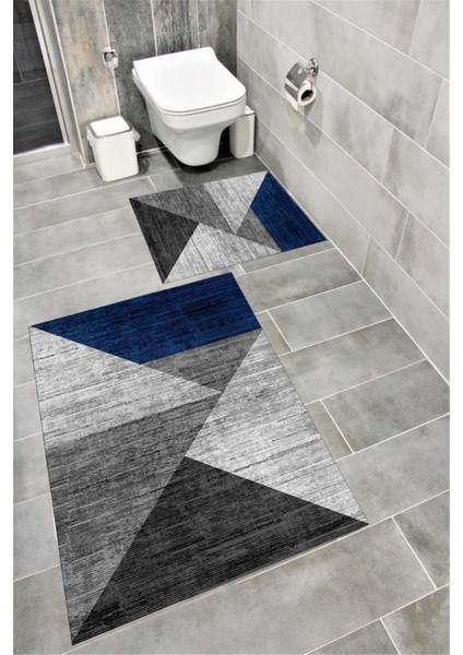 Su Emici Yumuşak Kaymaz Taban Sünger Dolgulu Yıkanabilir Dekoratif Banyo Paspası Takımı 1210