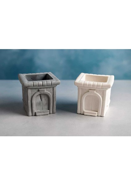 2'li El Yapımı Sukulent Saksı Seti - Handmade Taş Tozu Kale Tasarım Kalemlik Mumluk Dekoratif Biblo