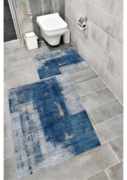 Kaymaz Tabanlı Suya Dayanıklı Dijital Baskılı Banyo Paspası Takımı | Bordo Halı 1626