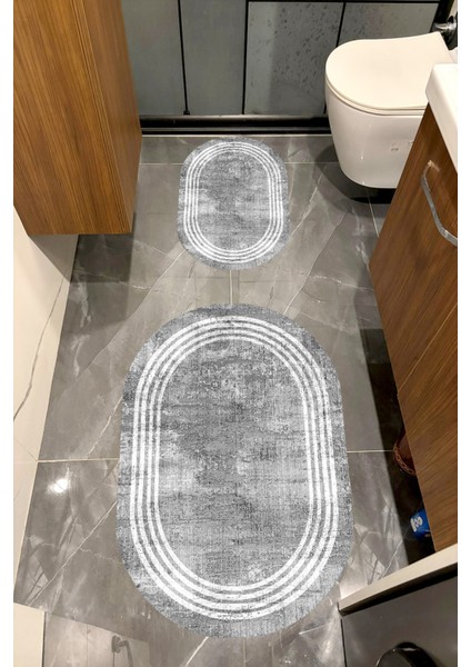 Su Emici Yumuşak Kaymaz Taban Sünger Dolgulu Yıkanabilir Dekoratif Banyo Paspası Takımı Insideoval