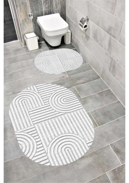 Su Emici Yumuşak Kaymaz Sünger Dolgulu Yıkanabilir Dekoratif Banyo Paspası Takımı 1343AÇIKGRİOVL