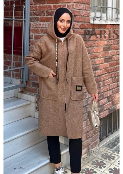 Fermuarlı Çift Cepli Buklet Kaban