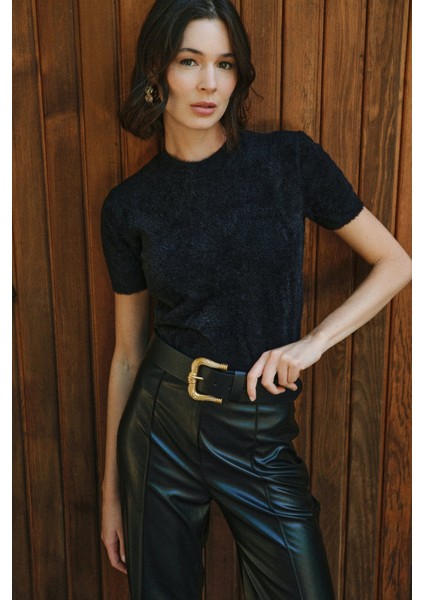 Sakallı Kısa Kol Triko - Siyah