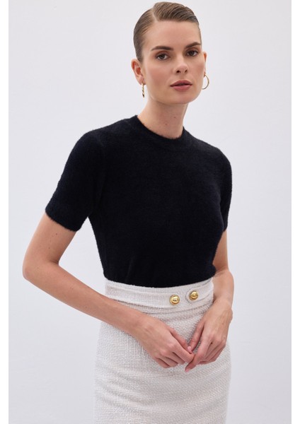 Sakallı Kısa Kol Triko - Siyah indirimleri