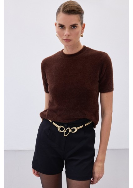 Sakallı Kısa Kol Triko - Kahve