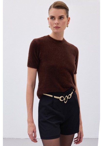Sakallı Kısa Kol Triko - Kahve indirimleri