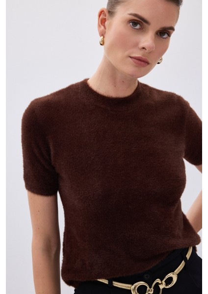 Sakallı Kısa Kol Triko - Kahve