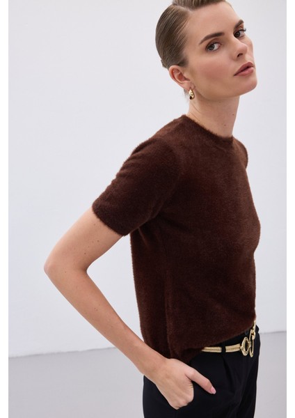 Sakallı Kısa Kol Triko - Kahve