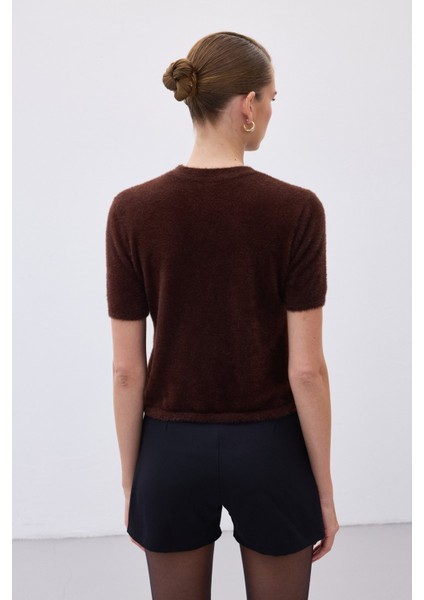 Sakallı Kısa Kol Triko - Kahve