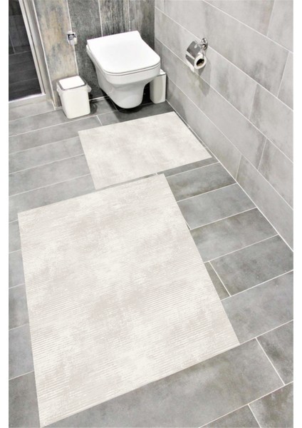 Kaymaz Tabanlı Suya Dayanıklı Dijital Baskılı Banyo Paspası Takımı | Bordo Halı 1656