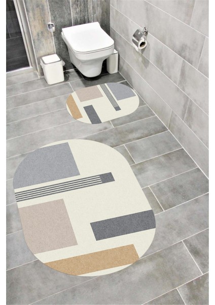 Su Emici Yumuşak Kaymaz Taban Sünger Dolgulu Yıkanabilir Dekoratif Banyo Paspası Takımı 1158OVAL