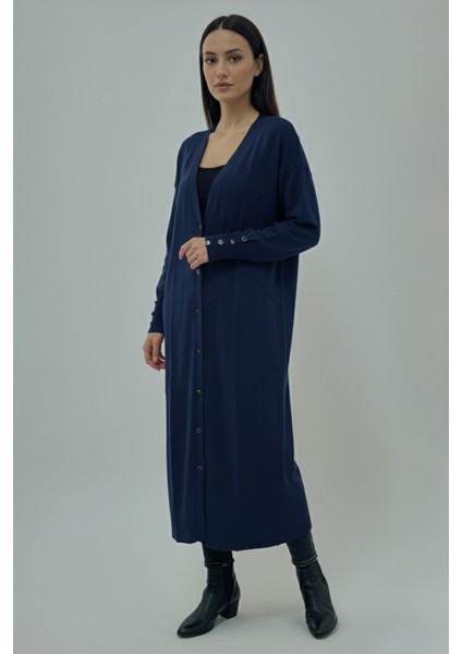 Düğme Detaylı Uzun Merserize Triko Hırka