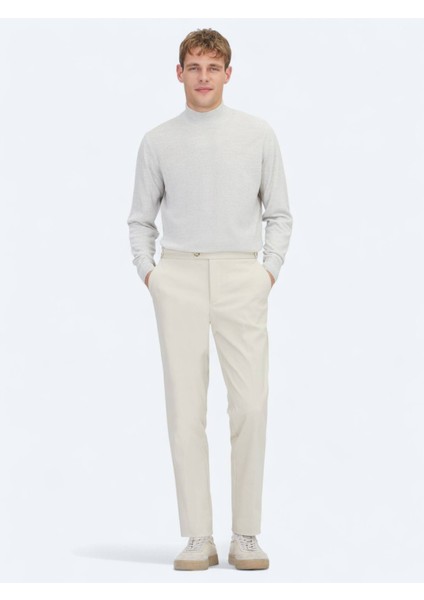 Bej Dokuma Regular Fit Smart Casual Pamuk Karışımlı Pantolon