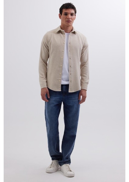 Erkek Slim Fit Dar Kesim Uzun Kollu Düz Kışlık Oduncu bej Gömlek fırsatları