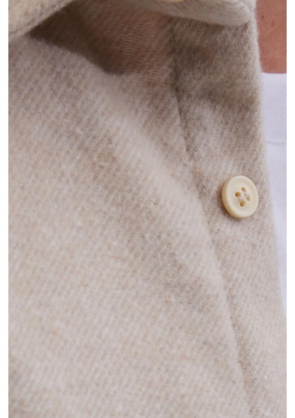 Erkek Slim Fit Dar Kesim Uzun Kollu Düz Kışlık Oduncu bej Gömlek